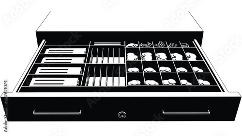 Open drawer with organized kitchen utensils and cutlery on , flat design isolated on white background