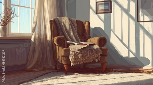 Cozy Reading Corner with Armchair and Natural Afternoon Light at Home