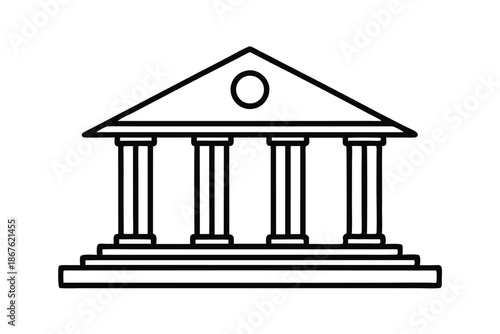 A bold black and white representation of a bank building, symbolizing economic stability, on a white backdrop.