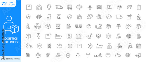 Logistics icon set. Editable line icons. Delivery, shipping, distribution, cargo, transportation, Warehouse, Container, Supply Chain, Fulfillment