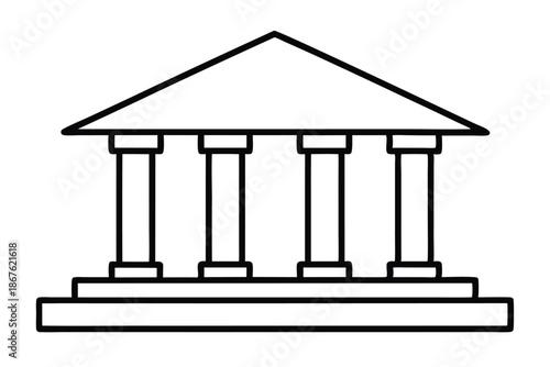 Simple black and white bank building logo, perfect for financial services and banking applications, on white.