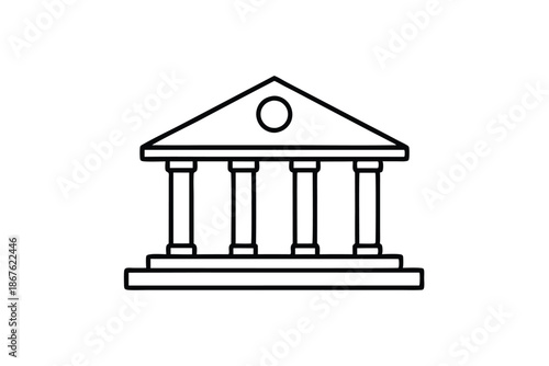 Simple black and white icon of a bank building, representing finance and security, on a clean white background.