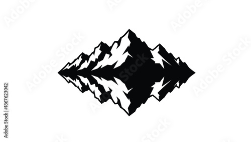 Abstract black and white mountain range design with a diamond shaped reflection