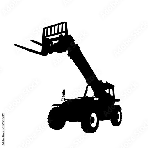 Silhouette of a telescopic handler machine against a plain white background