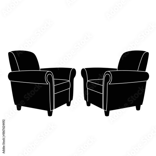 Two black armchairs facing each other a simple furniture arrangement