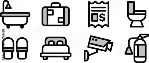 UI Icon Set Guest, Bathtub, Bedroom, CCTV, Toilet Vector Symbols for Mobile and Web Apps