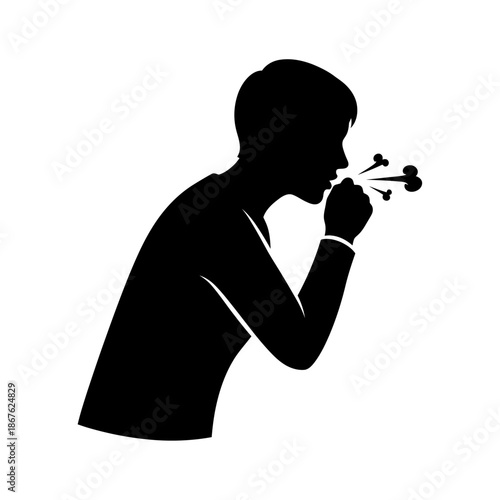 A silhouetted depiction of a person blowing a dandelion seed head