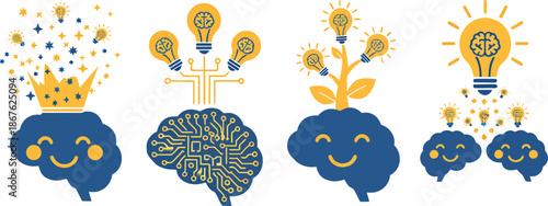 Creative brains with lightbulbs and circuits concepts of innovation and intelligence