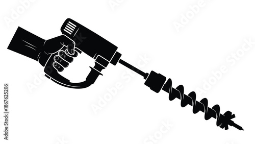 Detailed illustration of a black and white auger drill tool