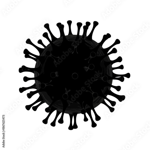 A detailed illustration of a coronavirus structure with visible spike proteins