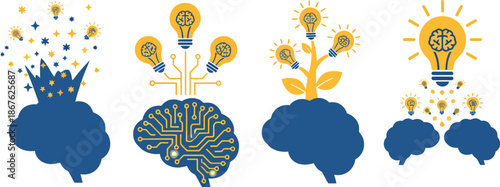 Brainstorming concepts illustrating the growth of ideas from thought to innovation