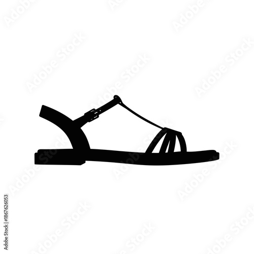 A simple black sandal silhouette against a plain white background