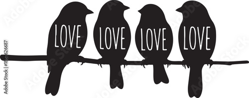 Love Birds on Wire Silhouette Romantic Couple Design