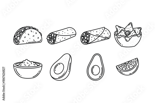 Mexican Food Cuisine Set with Tacos Burritos and Nachos