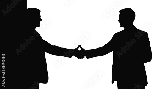 Two business professionals shaking hands, symbolizing agreement and partnership in a clean, modern setting.