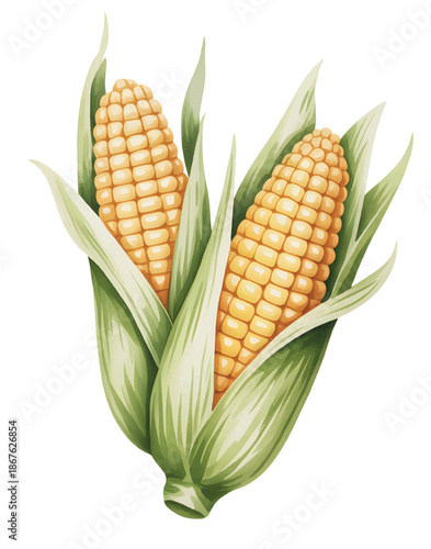 Organic sweet corn painted with delicate hand-drawn watercolor detail.

