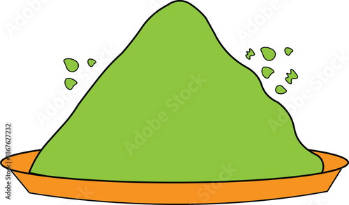 Pile of Green Powder in Orange Dish heap mound