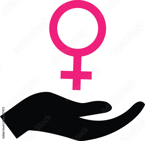 Pink Female Symbol Icon Held in Black Hand woman gender