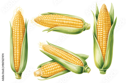Rustic corn cobs with delicate watercolor brush texture.


