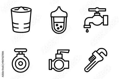 Plumbing services and water equipment icon collection