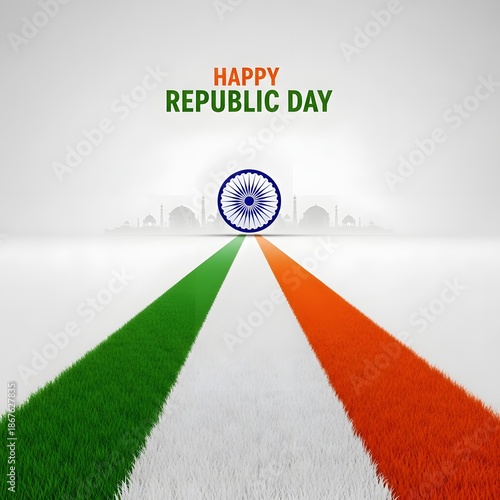 Happy Republic Day celebration with Indian flag colors and Ashoka Chakra symbol on a bright background