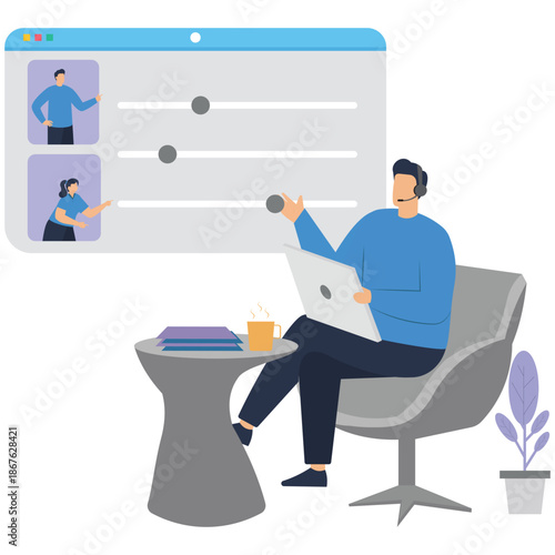 Flat vector style illustration of human resource manager adjusting qualification sliders on job selection dashboard to evaluate candidates for recruitment process stock illustration