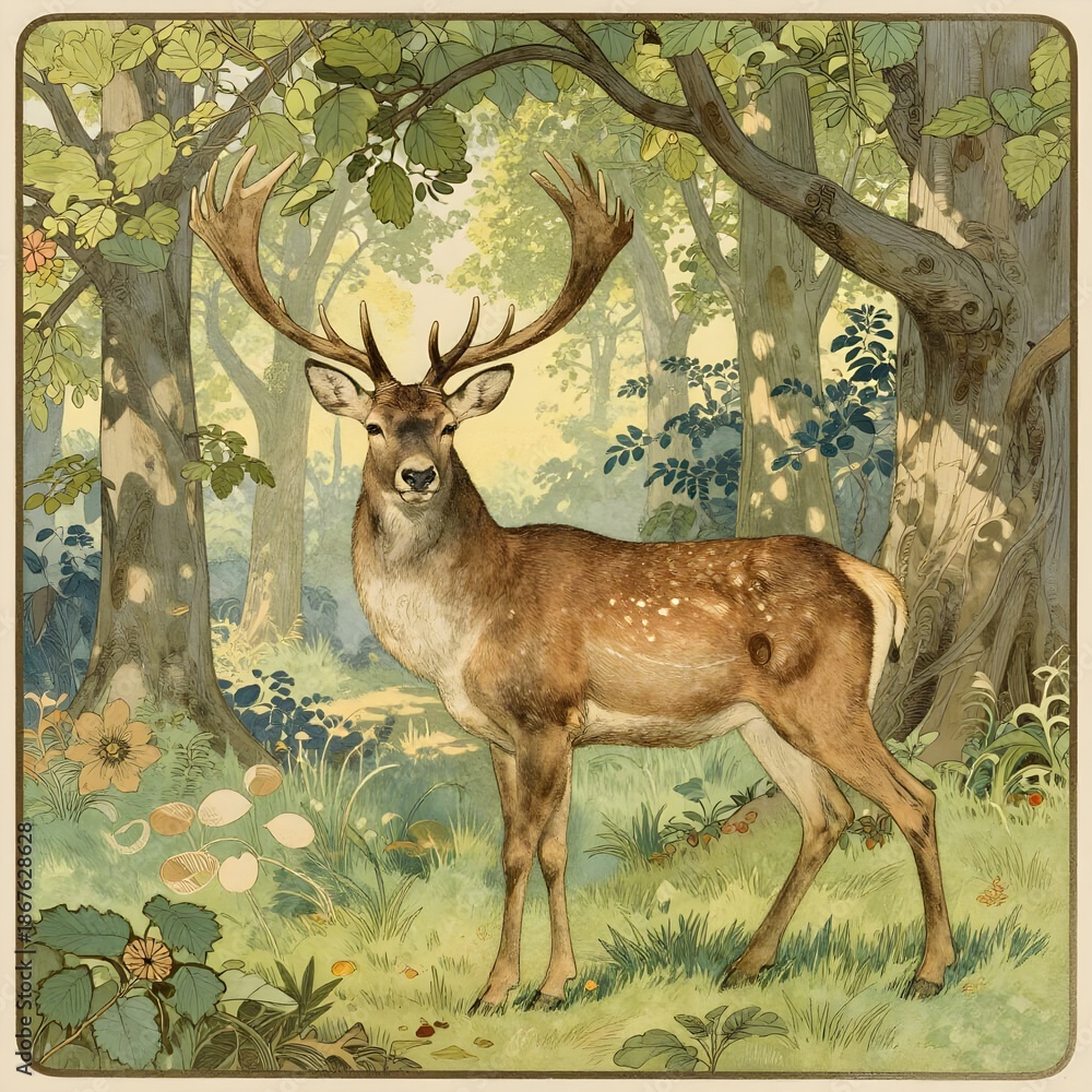 Fototapeta premium Forest Stag Illustration