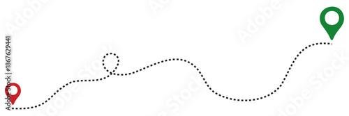 Route icon between two points with dotted path and location. High quality outline style vector illustrator.