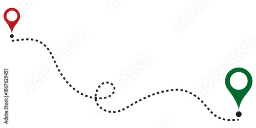 Route icon between two points with dotted path and location. High quality outline style vector illustrator.