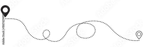 Route icon between two points with dotted path and location pin.
