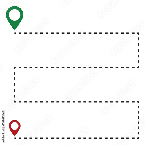 Route icon between two points with dotted path and location pin.