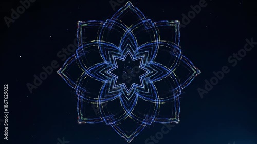 Glowing Particles Form a Symmetrical Blue Mandala Animation.