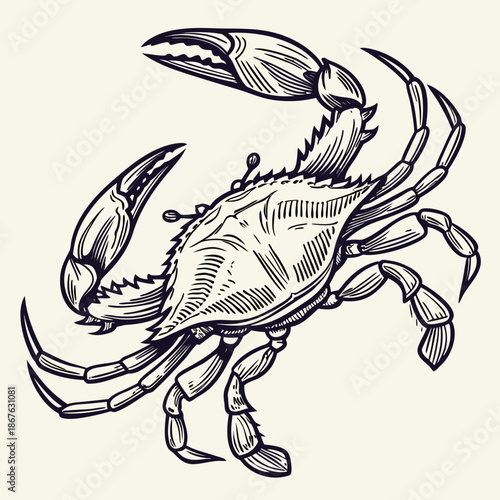 This high-quality, realistic blue crab vector illustration captures the vibrant colors and intricate details of the iconic Callinectes sapidus. Featuring the signature bright blue claws and mottled