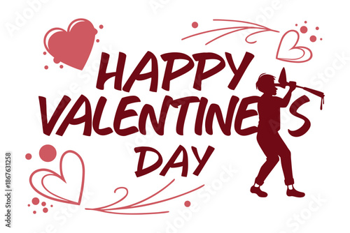 Happy valentine's day greeting with a silhouette of a person holding a bow and arrow Vector