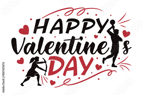 Happy valentine's day with cupid and a basketball player Vector