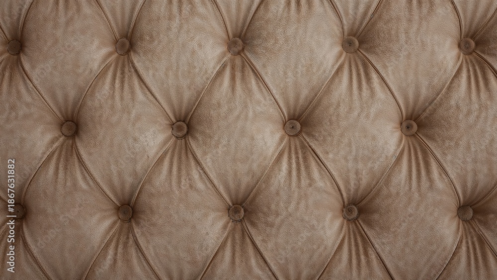 Naklejka premium Patterned upholstery fabric with tufted buttons and diamond stitching.
