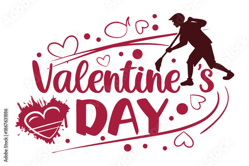 Valentine's day celebration with a lacrosse player silhouette Vector