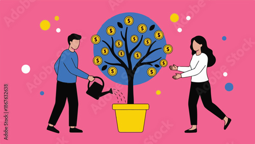 Financial growth and investment concept with people and money tree