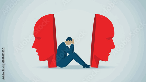 Businessman experiencing mental distress and breakdown, symbolic illustration