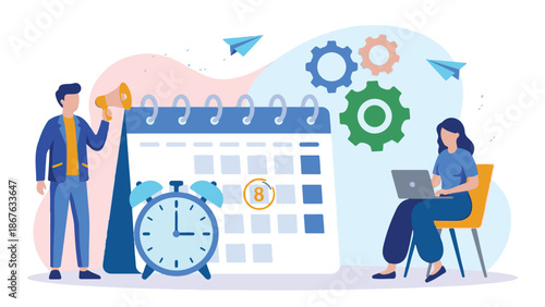 Business planning and time management concept with people and calendar