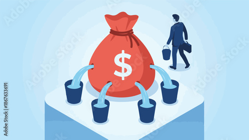 Multiple income streams from money bag, financial diversification concept