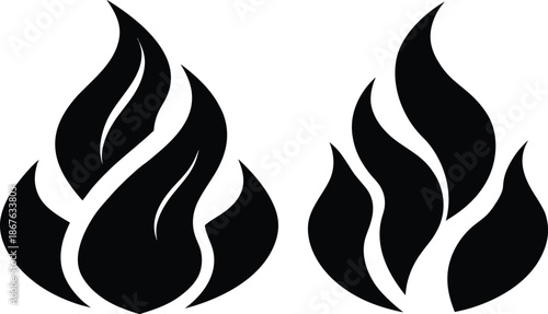 Abstract Black Flame Icons Representing Energy, Heat, and Passion
