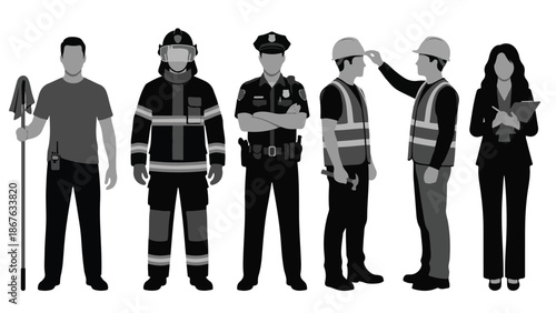 Diverse group of essential workers representing various professions