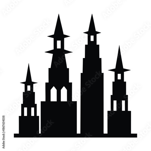 Abstract Silhouette of a Futuristic City Skyline with Tall Towers and Spires, a Modern Architectural Concept
