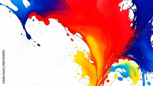 Abstract A vibrant display of colored paint, splashing in a dynamic and visually stunning manner. The image captures the fluid movement and artistic expression of a paint splash.