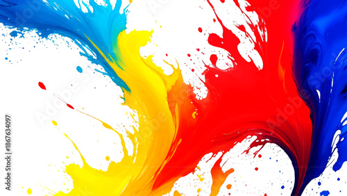 Abstract Dynamic splash of vibrant paint colors, creating a burst of energy and visual interest, perfect for artistic and design projects.