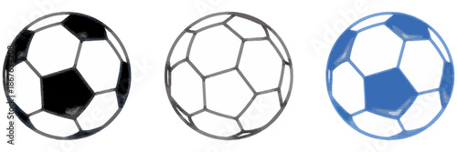 Soccer ball icon set. Football sign.  Soccer Symbol.  Set of Soccer Balls or Football Ball in Black, Blue and Outline Design