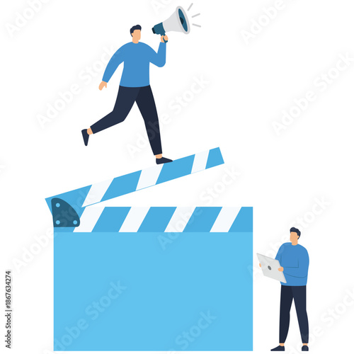 Modeling agency, casting call, role audition concept with tiny people. Fashion and movie industry vector illustration set. Commercial shootings, brand advertising, talent search, interview metaphor. s