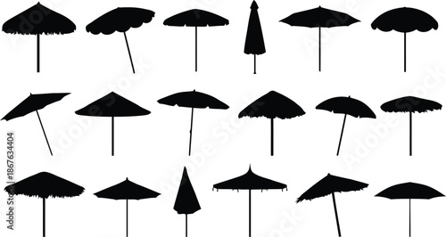 beach, umbrella, silhouette, parasol, vector, illustration, isolated, transparent, summer, vacation, travel, tropical, resort, sun, shade, accessory, equipment, design, element, holiday, recreation, l