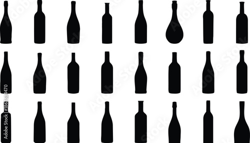 bottle, silhouette, glass, illustration, graphic, design, black, shape, collection, set, template, print, isolated, transparent, background, drink, liquid, container, object, outlines, simple, vector,